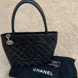 CHANEL quilted medallion tote black caviar leather